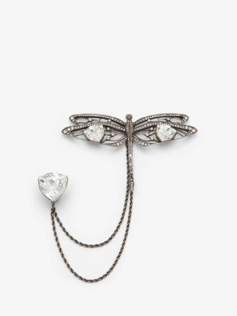 Alexander McQueen Men's Dragonfly Double Pin Brooch in Antique Silver