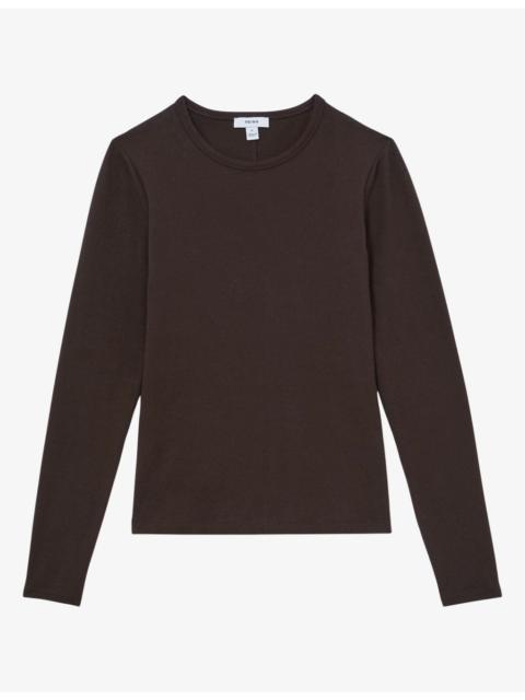 REISS Jada Crewneck Long-Sleeve Stretch-Cotton T-Shirt
