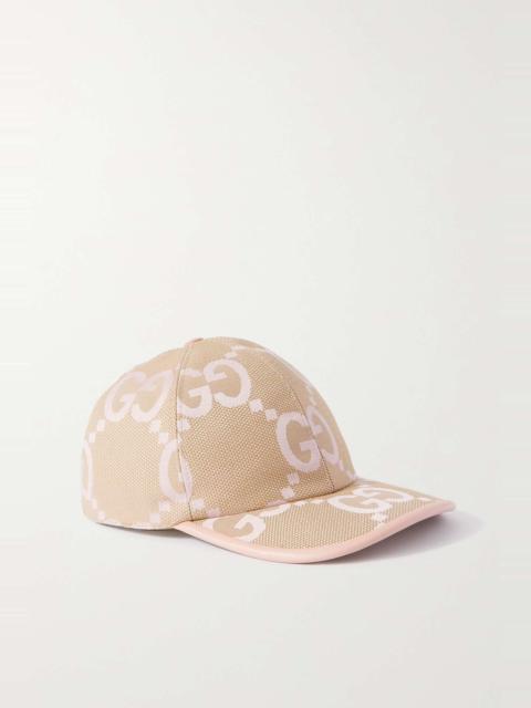 GUCCI Textured leather-trimmed cotton-blend canvas-jacquard baseball cap