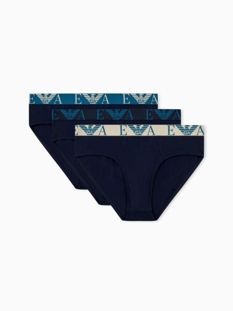 EMPORIO ARMANI THREE-PACK OF JERSEY BRIEFS WITH BOLD MONOGRAM WAISTBAND