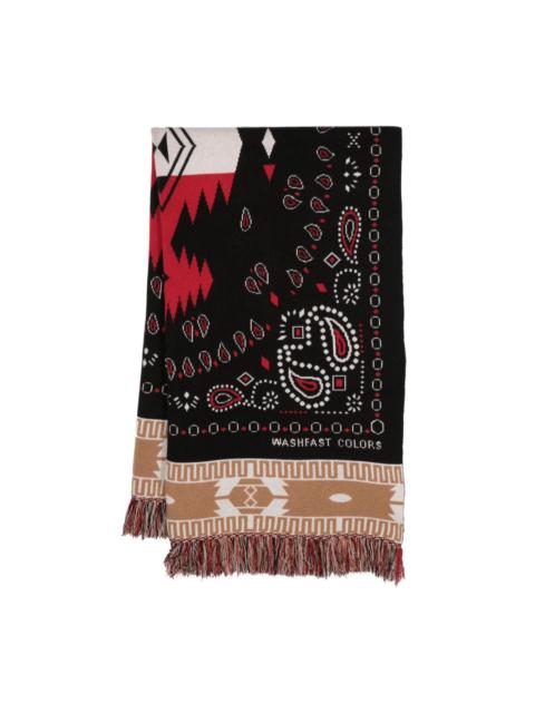 Alanui intarsia-knit fringed-edge scarf