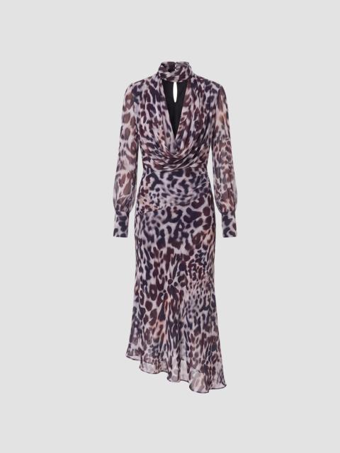 NICHOLAS Women's Alessia Double-Layer Cowlneck Midi Dress - Bordeaux Leopard