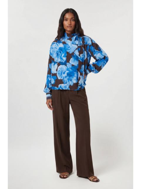 KAREN MILLEN Viscose Woven Stripe Contrast Blue Floral Blouse