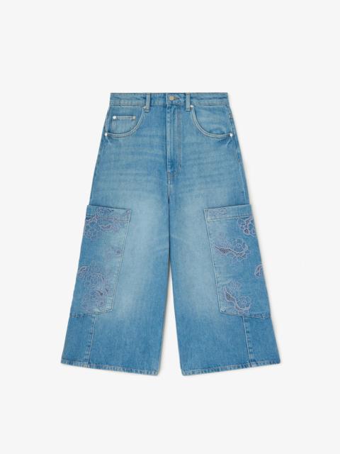 GANNI CROPPED CARGO JEANS IN BLUE DENIM
