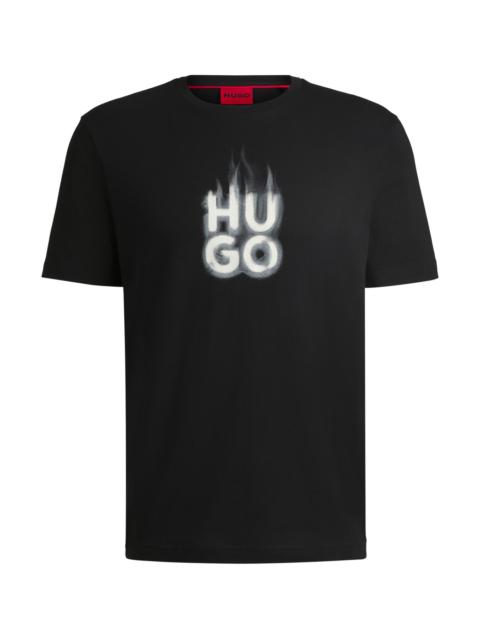 HUGO COTTON-JERSEY T-SHIRT WITH STACKED SMOKE LOGO