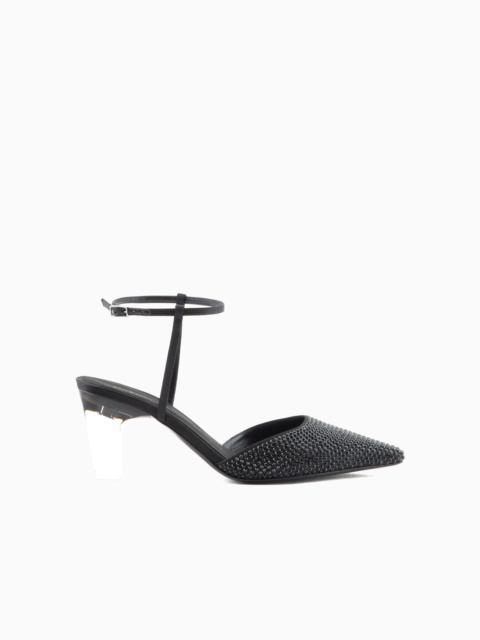 GIORGIO ARMANI Satin strappy pumps with rhinestones