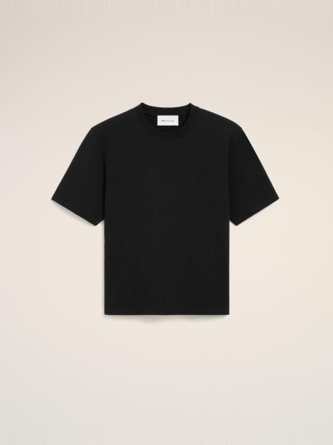 AMI Paris BLACK COTTON T-SHIRT WITH EMBOSSED AMI DE COEUR