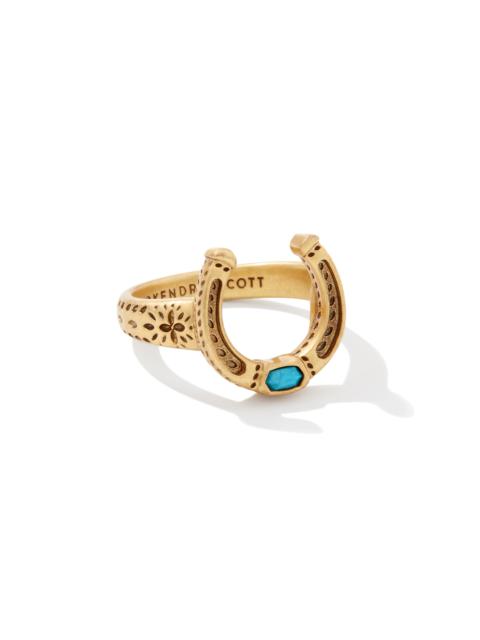 KENDRA SCOTT Noble Vintage Gold Horseshoe Cocktail Ring in Variegated Dark Teal Magnesite