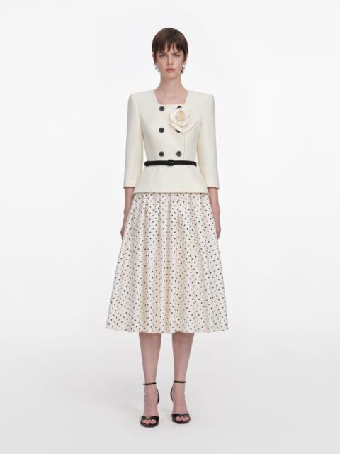 self-portrait Cream 3D Flower Polka Dot Midi Dress