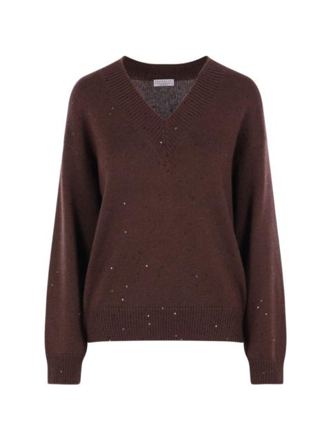 Brunello Cucinelli sequin-embellished V-neck sweater
