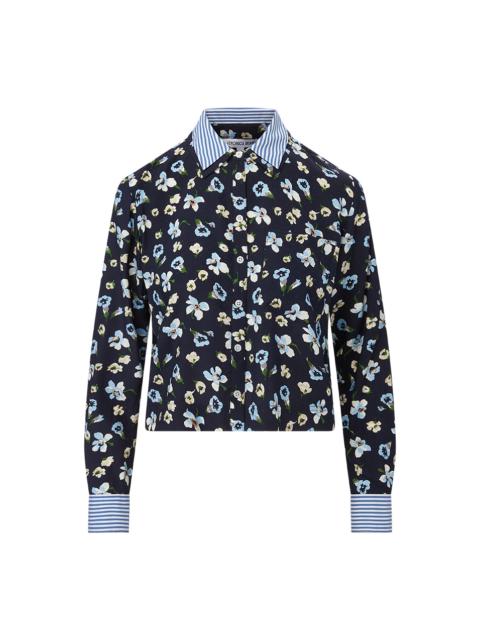 VERONICA BEARD MAIA FLORAL SILK DOUBLE-COLLAR SHIRT