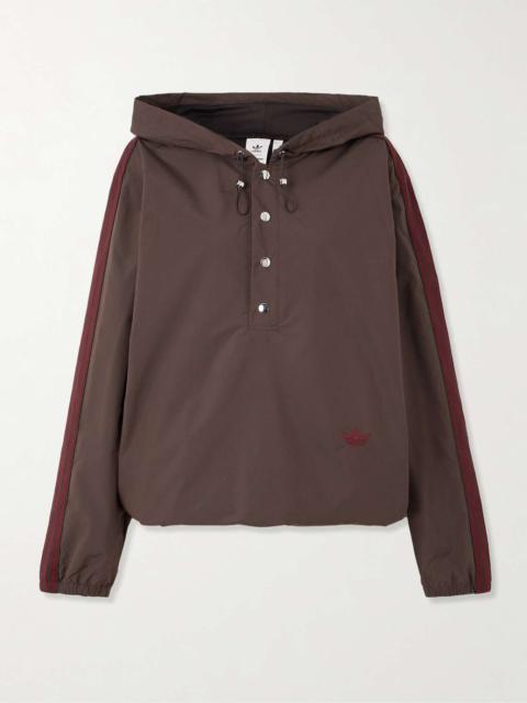 adidas Originals + Wales Bonner hooded embroidered striped shell jacket Brown