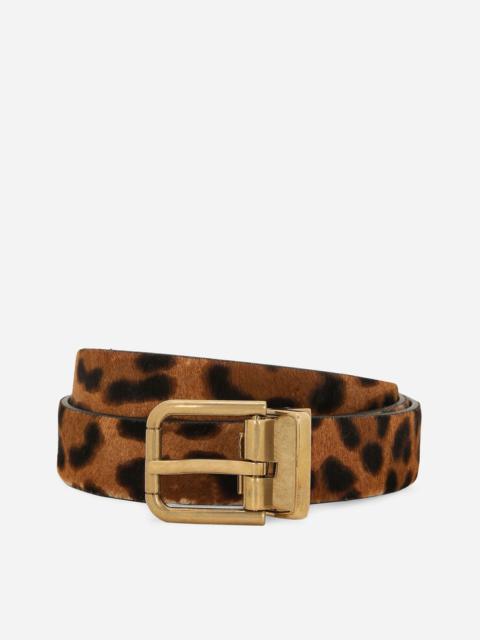 Leopard print belt with pony hair effect