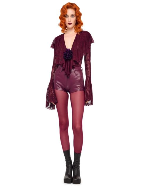 NORMA KAMALI LONG SLEEVE DEEP V RUFFLE BODYSUIT