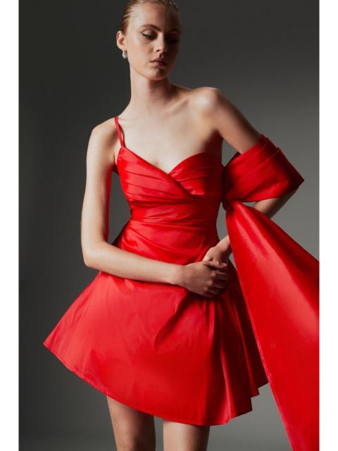 KAREN MILLEN Archive Collection - Petite Taffeta Draped Shoulder Mini Dress