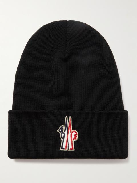 Moncler Grenoble Logo-Appliquéd Ribbed Wool Beanie Black