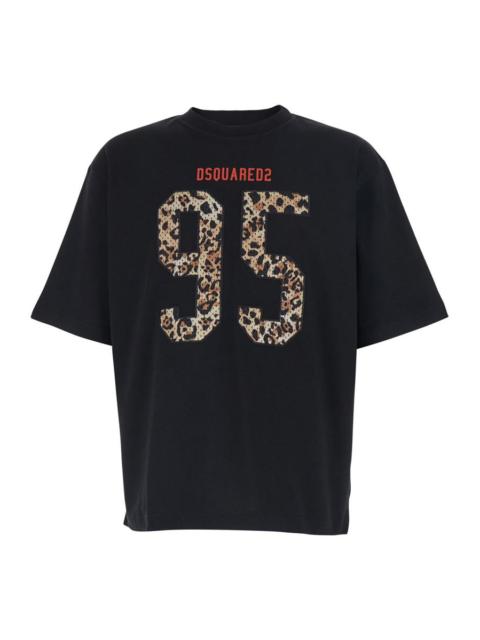 DSQUARED2 Black Crewneck T-Shirt With Maxi Logo On The Front In Cotton Man
