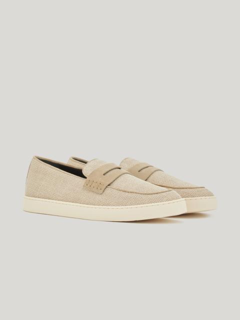 Canali BEIGE CANVAS LOAFERS WITH SUEDE COVERING AND EXPOSED STITCHING
