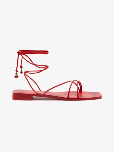 Larroudé Nadia Flat Sandal In Scarlet Leather
