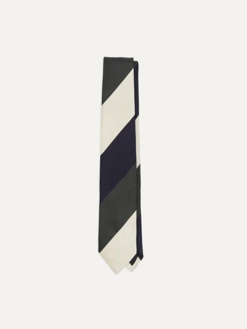 Drake's Navy and Ecru Block Stripe Repp Silk Tipped Tie