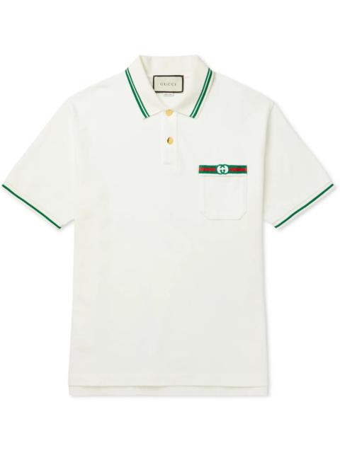 GUCCI Contrast-Tipped Logo-Embroidered Cotton Polo Shirt