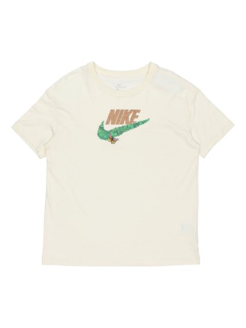 Nike Sportswear Logo Printing Round-neck Ivory White DD1473-113