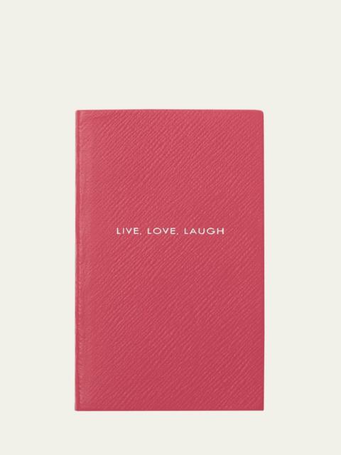 Smythson "Live, Love, Laugh" Panama Leather Pocket Notebook, Raspberry