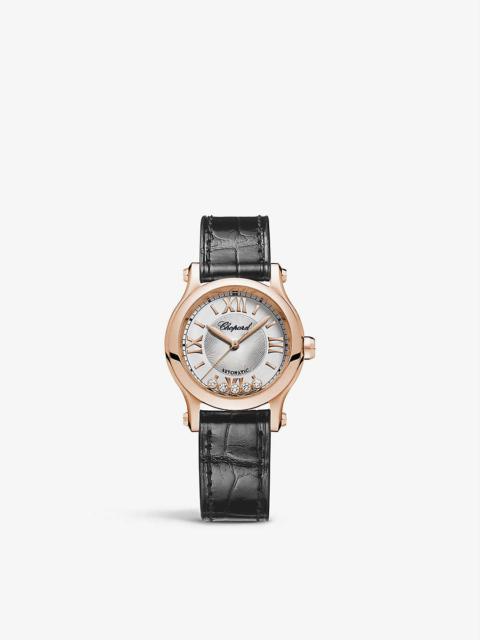 Happy Sport 274893-5011 18ct rose-gold, diamond and leather diamond watch