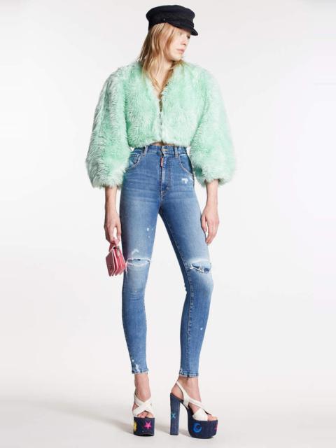 DSQUARED2 MEDIUM CRYSTAL PEACH WASH HIGH WAIST TWIGGY JEANS