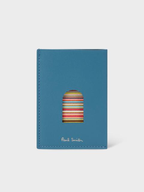 Paul Smith Pale Blue Leather 'Signature Stripe' Thumb Hole Card Holder