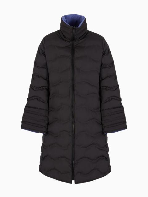 EMPORIO ARMANI Water-repellent, reversible three-quarter length jacket in wavy quilted nylon