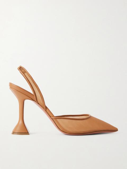 Amina Muaddi Holli Leather-trimmed Mesh Slingback Pumps