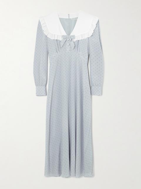 Alessandra Rich Bow-embellished Ruffled Polka-dot Silk Crepe De Chine Midi Dress