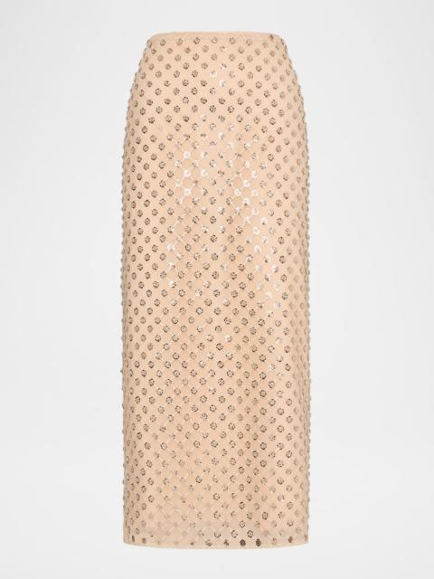 MILLY Rosemary Sequin Embroidered Midi Skirt