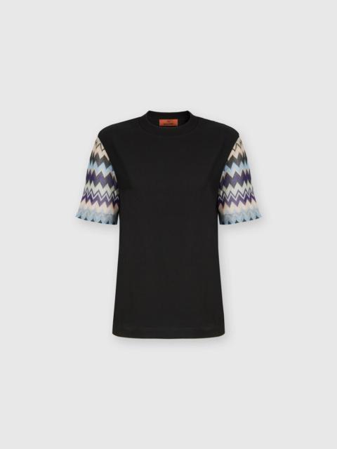 Missoni Cotton jersey T-shirt with zig zag knit sleeves