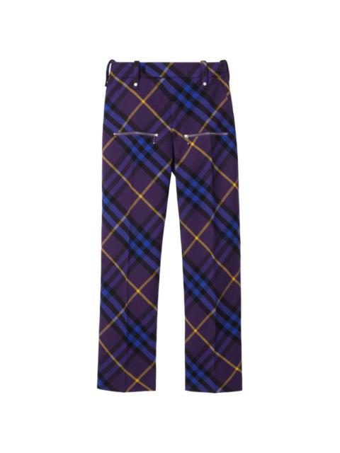 plaid-check pattern straight-leg trousers