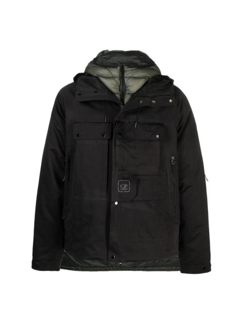 layered zip-up hooded jacket
