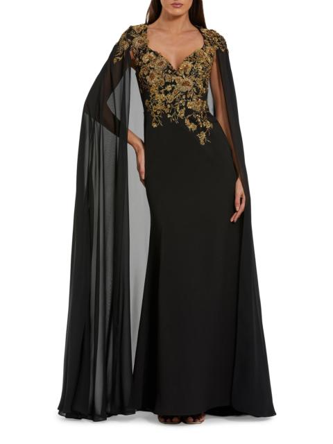 MAC DUGGAL Women's Crepe Floral Embellished Gown - Black Gold
