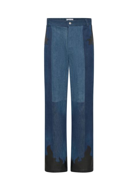 Marine Serre Upcycled denim baggy jeans with leather patches
