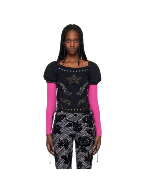 Chopova Lowena Black & Pink Janine Jersey Top