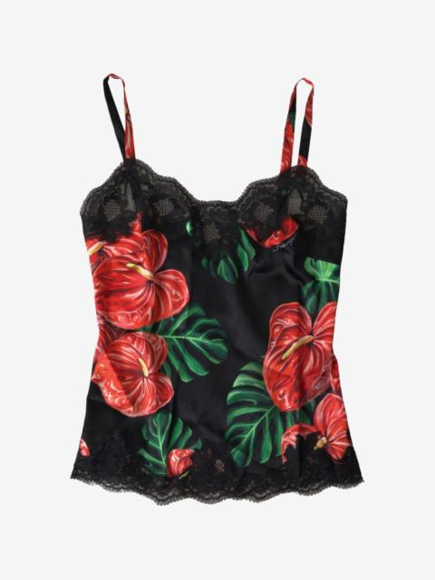 Dolce & Gabbana floral-print lace-trim camisole