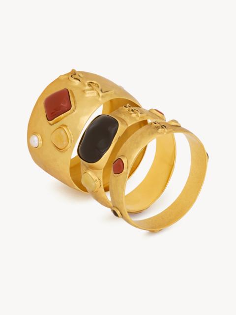 SAINT LAURENT CASSANDRE CABOCHON BANGLES IN ENAMEL, RESIN, GLASS, AND METAL