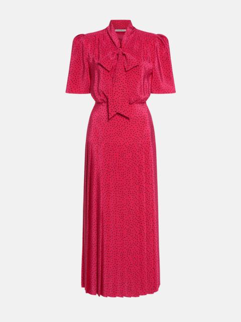 Alessandra Rich POLKA DOT SILK PLEATED DRESS WITH BOW