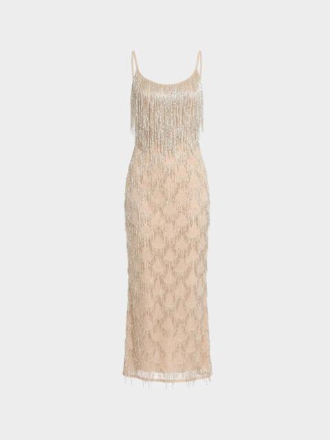 MAC DUGGAL Fringed Metallic Midi Dress