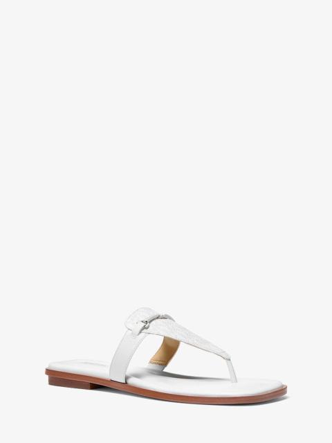 MICHAEL KORS Lena Signature Logo and Leather T-Strap Sandal