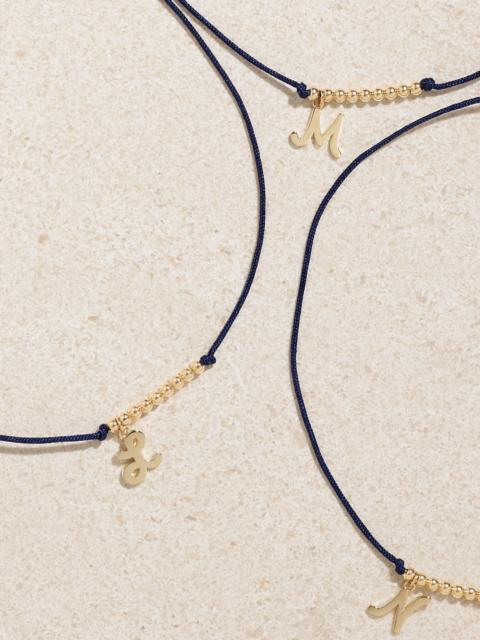 SYDNEY EVAN Initial 14-karat gold and cord bracelet Navy