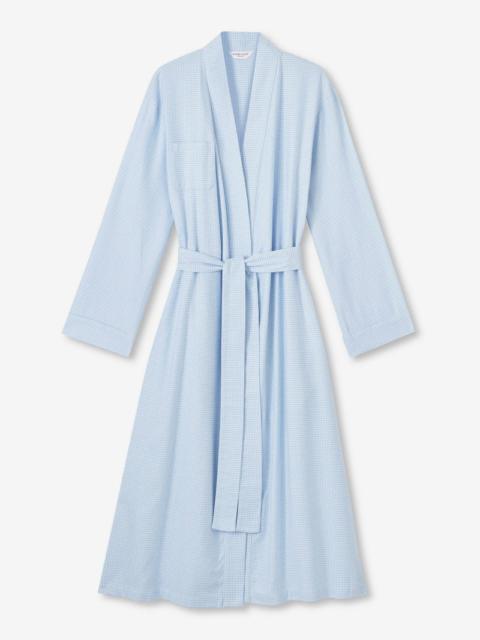 Derek Rose Women's Long Dressing Gown Kelburn 23 Brushed Cotton Blue