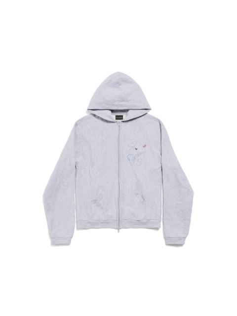 BALENCIAGA Balenciaga Music | Britney Spears Series Zip-up Hoodie Regular Fit in Light Grey/pink