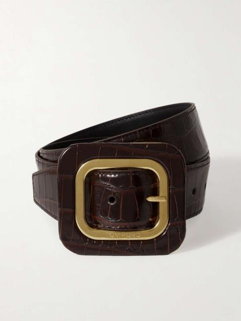 Frame croc-effect glossed-leather waist belt