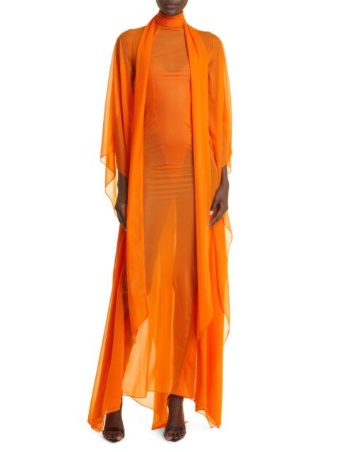 LaQuan Smith Sweeping Sheer Dolman Sleeve Gown